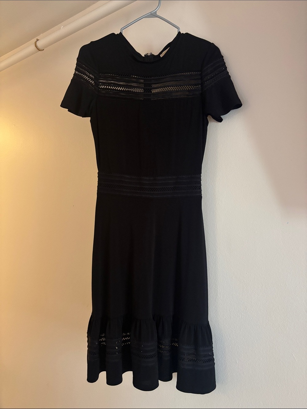 Michael Kors Black Midi Dress with Lace Insets